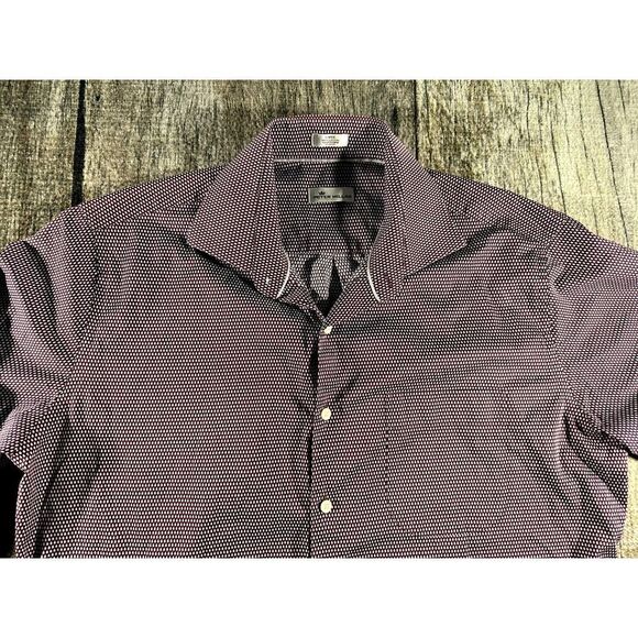 Peter Millar 100% Cotton Burgundy White Pattern Button Down Dress Shirt Large - Picture 2 of 7